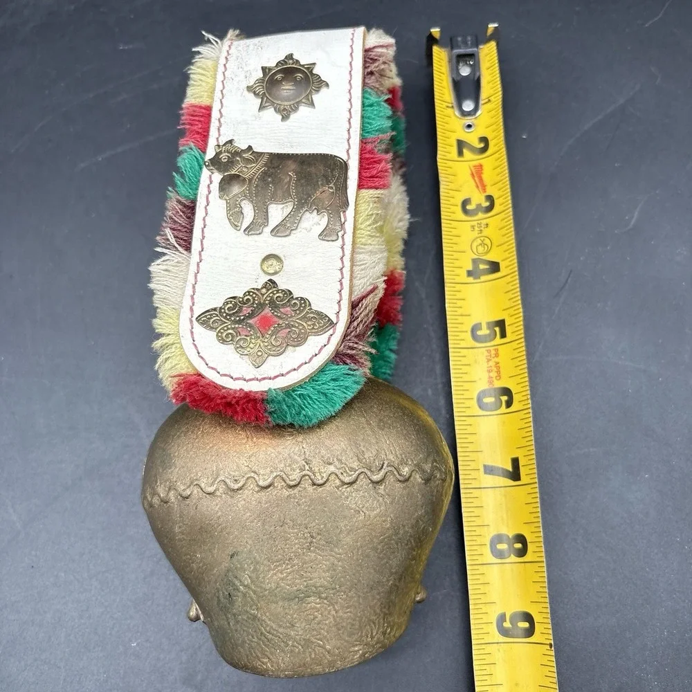 Vintage Brass Cowbell Decorative with Tassels Ornaments Folk Art‎ 9